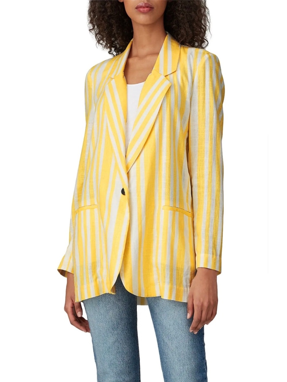 Willow Yellow White Striped Linen Blend Blazer Lightweight Oversized M